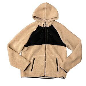 Men's URBAN PIPELINE Hooded Sherpa Zip-Up Sweatshirt Hoodie BEIGE & BLACK Large